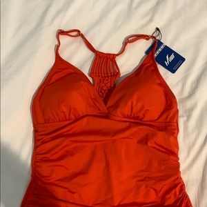 Coral Red one-piece bathing suit